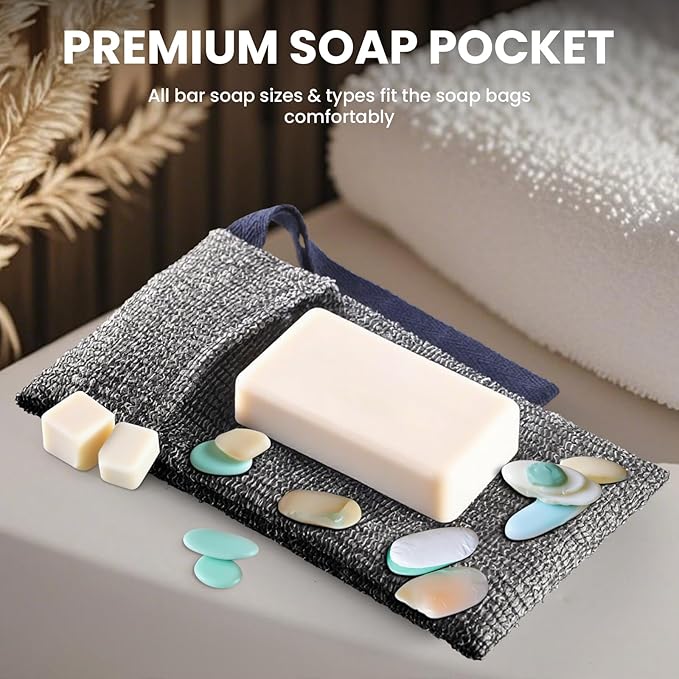 Soap Bag, 2PCS Bar Soap Pouch for Deep Exfoliating, Body Scrubber Shower Sponge Loofah, Exfoliating Bath Sponge, Foaming Scrubba Wash Bag for Body Washing, Travel with Quick-Dry Mesh