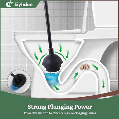 Eyliden Toilet Brush and Plunger Combo Set | 2-in-1 Disposable Toilet Bowl Wand Kit with 10 Refill Heads, Toilet Plunger, Compact Storage Holder | Bathroom Cleaning System for Home, Black