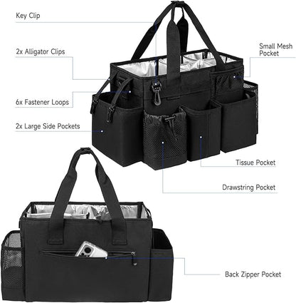 Cleaning Caddy Bag, Cleaning Supplies Organizer for Housekeepers, Housekeeping Caddy with Handle and Detachable Padded Cushion, Black