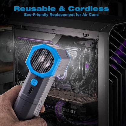 Hausmeister Airflex Mini Compressed Air Duster 120,000 RPM Electric Air Duster, Reusable Cordless Blower Replaces Canned Air for Keyboard, PC, Car, Electronics Cleaning (Gray)