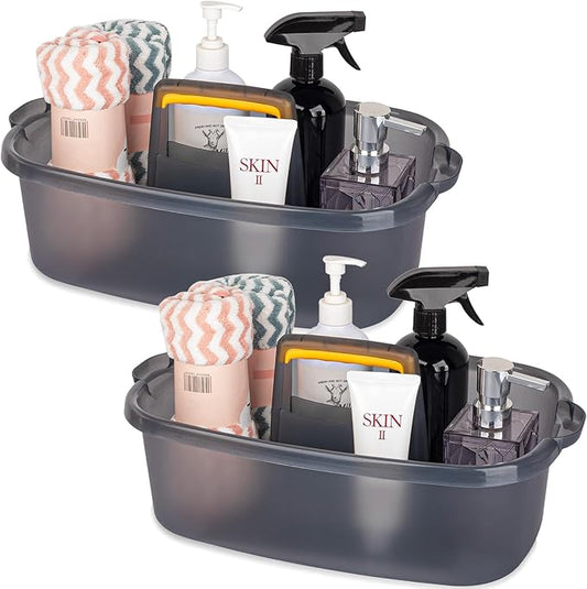 JiatuA Large Cleaning Supplies Caddy Portable Shower Basket Supply Organizer with Handle Plastic Bucket Tool Storage for Bathroom, Bedroom, Kitchen, College Dorm, Garden, Clear Grey 2 Pack