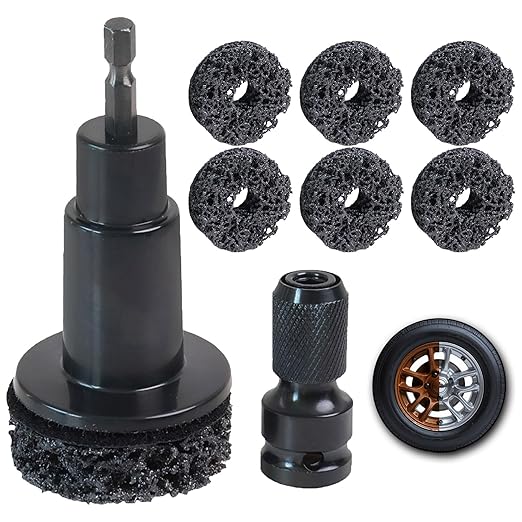 Wheel Hub Cleaning Tool, Wheel Stud Cleaner Includes 6 Grinding, Quick Rust Removal Brake Hub Cleaning Tool, Hub Resurfacing Tool Fits Power Drill or 1/2" Impact Driven Wrenches