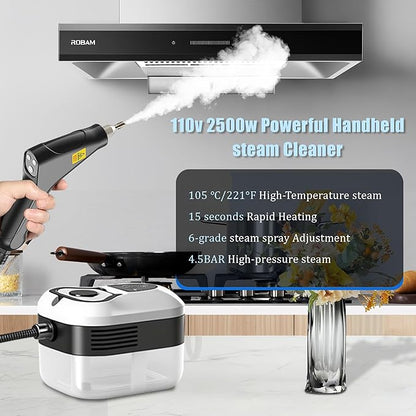 Powerful 2500W Handheld Steam Cleaner,15s Fast Heat-Up & High-Pressure Steam, 6-Level Adjustable Settings for Deep Cleaning on Floors, Kitchen, Bathroom, Car, Grout (Matte Black)