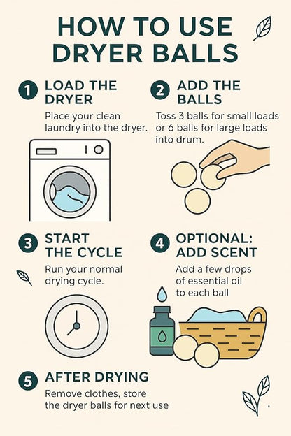 Laundry Wool Dryer Balls | Natural Fabric Softener – Reusable, Eco-Friendly, Reduces Drying Time – Wool Balls Replaces Dryer Sheets - 3 XL Pack - Laundry Balls for Dryer