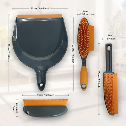 Paws & Co. Pet Hair Remover for Dogs Cats - 4-in-1 Cleaning Kit with Grooming Brush, Massage Comb & Dustpan - Fur Cleaner for Furniture, Carpet, Car, Sofa