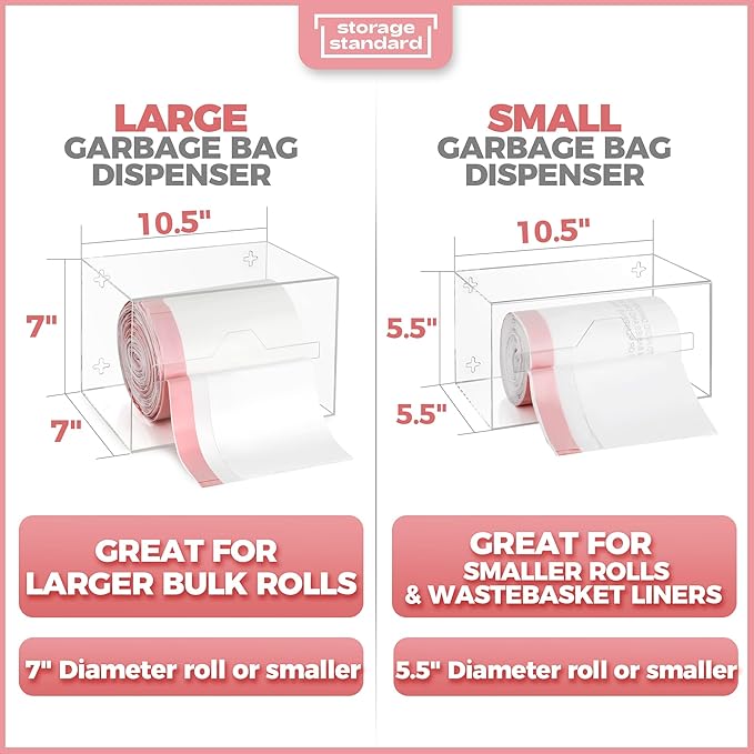 Storage Standard Trash Bag Holder Dispenser 10.5'' x 7'' x 7''- Acrylic Bags Dispensing Roll Organizer Holder, Garbage Liner Holder for Cabinet & Under Sink – Box Has Open Side Design