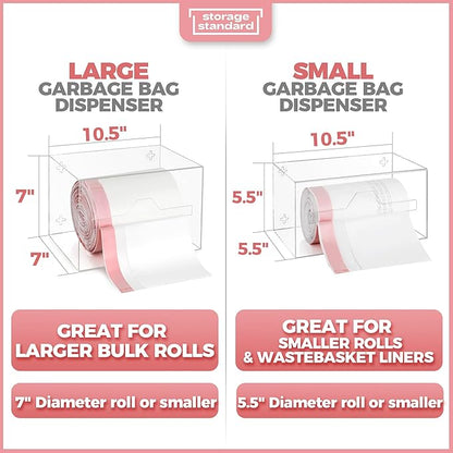 Storage Standard Trash Bag Holder Dispenser 10.5'' x 7'' x 7''- Acrylic Bags Dispensing Roll Organizer Holder, Garbage Liner Holder for Cabinet & Under Sink – Box Has Open Side Design