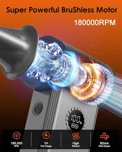 Superpower Electric Air Duster-180000RPM Brushless Cordless Air Duster for Deep Cleaning, 8000mAh, 1-Hour Full Charge, 4 Speeds. Mini Dust Blower for PC, Keyboard, Car, Home & Outdoor