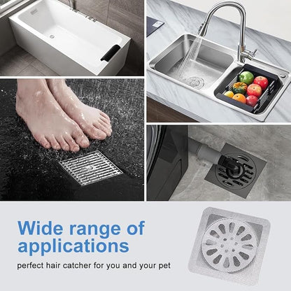 Disposable Shower Drain Cover Hair Catcher Shower Drain Mesh Stickers, Bathroom, Laundry, Bathtub, Kitchen, Sink, for Human and pet Hair (10 PCS)