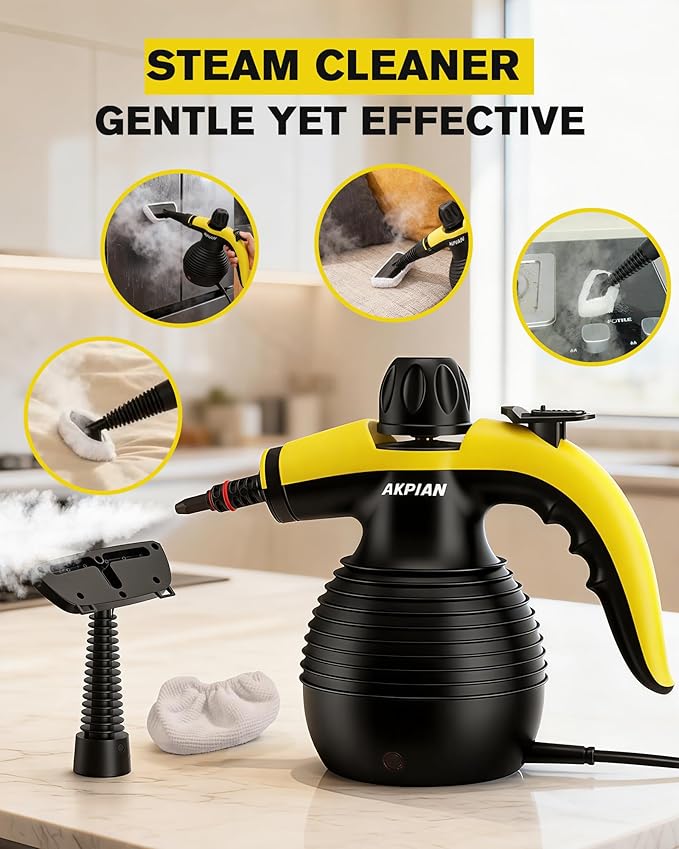 Handheld Steam Cleaner, 1050W Multipurpose Portable Steam Cleaner with 10 Accessories, Chemical-Free High Pressure Steamer for Tile, Grout, Floor, Kitchen, Bathroom, Windows