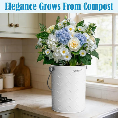 AOSION Countertop Compost Bin Kitchen,Odorless Indoor Compost Bin with Lid,Farmhouse Composter Container for Food Waste,Includes 2 Carbon Filters, Small Compost Bucket,Trash Bags (Modern, Cream White)