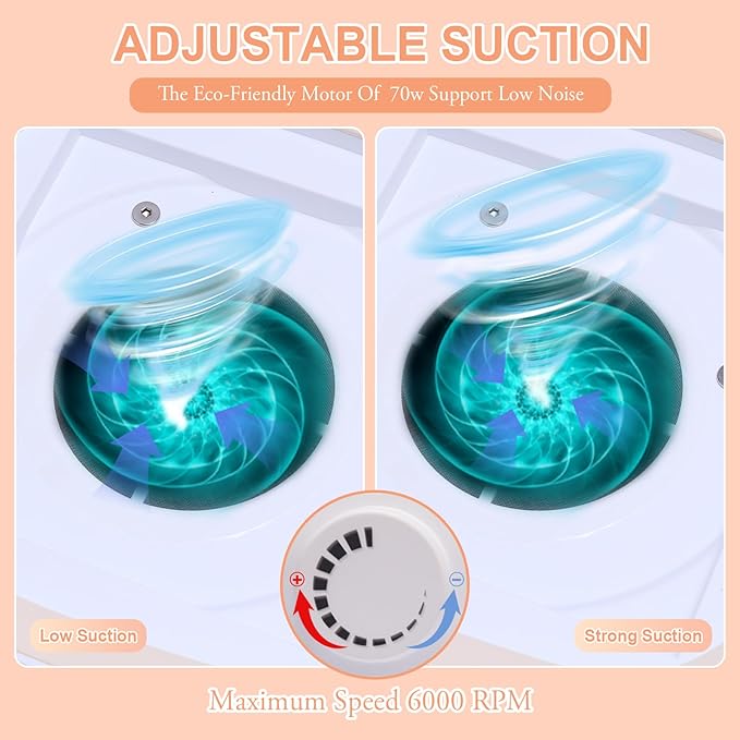 Powerful Nail Dust Collector - 130W Electric Low Noise Dust Collector Nail Tech Lint Free - Adjustable Vacuum Fan Vent Dust Collector Extractor for Acrylic Gel Nail Salon, White