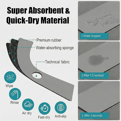 Customizable Kitchen Sink Faucet Mat: 30" Lx5.5 W Splash Guard, Pre-Cut Center Hole, Trimmable to Fit 2 & 3 Holes Faucet & Irregular Sink with Soap Dispenser - Bathroom Counter Protector Drip Catcher