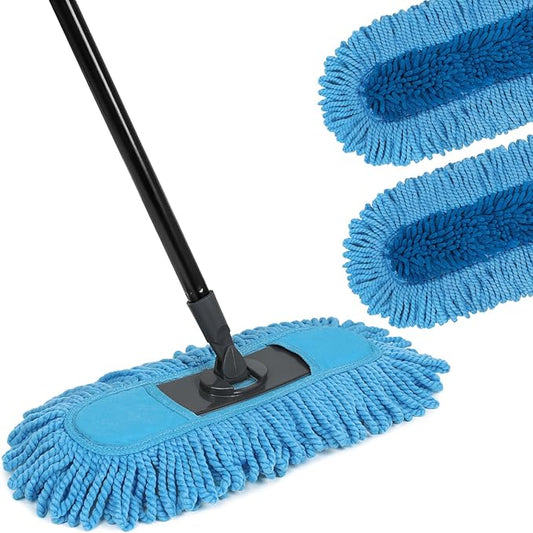 19 Inch Dust Mops for Floor Cleaning with 2 Mop Refill Pads Floor Duster with 58” Long Handle Microfiber Sweeper for Hardwood Tile Baseboard