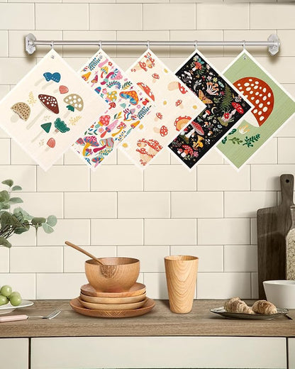 Miss Adola Swedish Dishcloths for Kitchen with Hooks - Reusable Dish Cloths for Washing Dishes Fast Drying Cute Fun 5 Pack Swedish Dish Towels Washable Cleaning Sponge, Swamm Series
