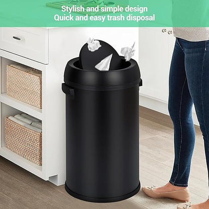 Garvee 65 L/17 gal Swing Top Trash Can, Fingerprint-Proof Stainless Steel Garbage Can, Heavy Duty Commercial Round Trash Bin with Swing Lid for Kitchen, Outdoor, Home, Office, Black