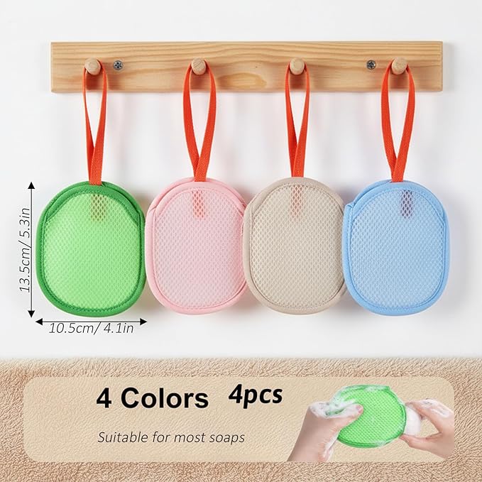 4Pcs Soap Saver Bag Soap Scrubber Pouch Mesh Exfoliating Soaps Pouch Saver Pocket Bar Soaps Bath Loofah Sponge Body Scrubber Shower Sponge for Bathing Shower Bathing Accessories