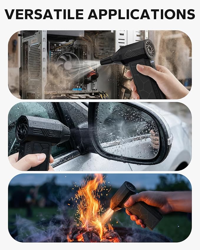 Amazicha Compressed Air Duster, Multi-Gear Adjustable 130000RPM Electric Air Duster, Rechargeable Air Blower with LED Light for Computer Keyboard Home Outdoor Car