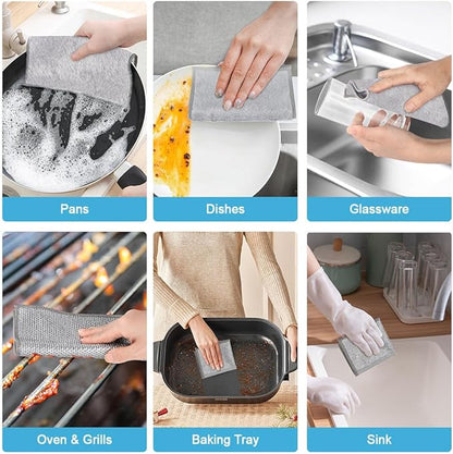 AIDEA Non Scratch Wire Dishcloth 12PK, Wire Dishwashing Rag for Wet and Dry, Dual Sided, Washable Dish Rags, Cleaning Pads Steel Scrubber for Cookware, Sinks, Dishes, Stove Tops, 7"×8"