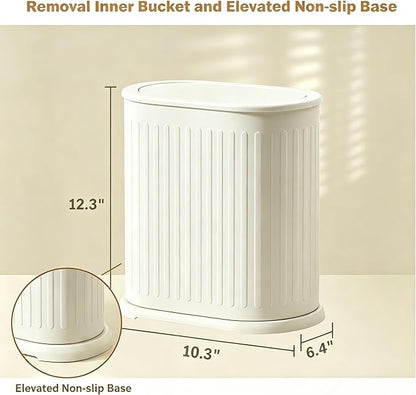 Steel Small Bathroom Trash Can with Lid Press Top 9L/2.4 Gallon Dog Proof Wastebasket with Removable Liner Bucket,Slim Bathroom Garbage Can Bin Under Desk/Sink Bedroom,Living Room,Office,Diaper