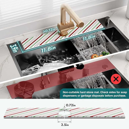 Stone Faucet Mat for Kitchen Sink, Diatomite Drying Stone Mat for Kitchen Counter, Prevent Moisture – Sink Splash Guard for Holiday Gift Home Decor (Red/Green, 23.6" x 3.9")