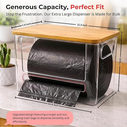 Trash Bag Dispenser with Front Opening, Stackable Garbage Bag Holder for Kitchen & Home, Fits 2.5 Gallon Bags, Includes Reusable Gloves, Adhesive Anti-Slip Pads & 15 Trash Bags–Extra Large Organizer