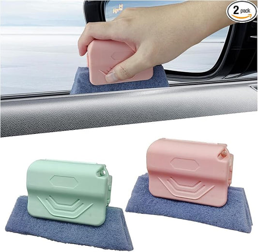 2PCS Magic Window Track Cleaner, Window Groove Cleaning Brush Tools Set, Hand-held Window Track Cleaner, Vehicle Clean Accessory for Sliding Door, Sill, Tile Lines, Shutter, Car Vents (GN&PK)