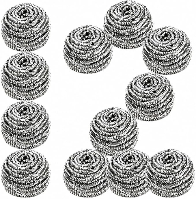 Stainless Steel Wool Scrubbers - Pack of 12 + 1 Extra | Metal Scouring Pads for Cleaning Kitchen Dishes, Pots, Pans, Ovens, Grills & Sinks (20g Each)