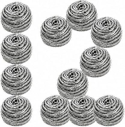 Stainless Steel Wool Scrubbers - Pack of 12 + 1 Extra | Metal Scouring Pads for Cleaning Kitchen Dishes, Pots, Pans, Ovens, Grills & Sinks (20g Each)