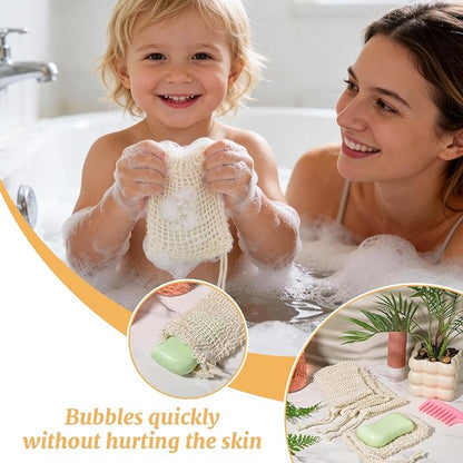 100PCS Sisal Soap Saver Bags, Natural Sisal Soap Exfoliating Bag with Drawstring, Reusable Mesh Foaming Soaps Pouch for Bath & Shower, Soaps Holder Drying Bag Savers