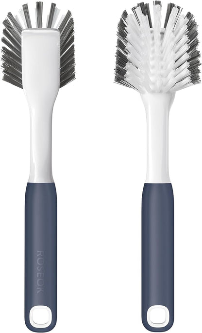 ROSEOK Dish Brush with Built-in Scraper,Kitchen Scrub Brush for Cleaning Dishes,Pots,Non-Stick Pans and Sinks,Navy Blue,2 Pack