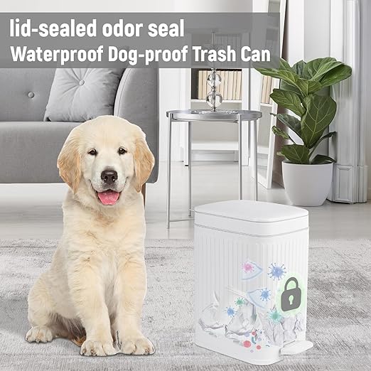 rejomiik Small Bathroom Trash Can with Lid 1.9 Gallon Step Trash Can Slim Garbage Can with Soft-Close Waste Bin for Bathroom, Bedroom, Office, Dorm, RV, White