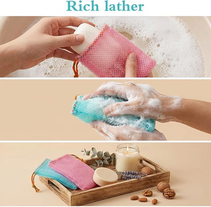 4 PCS Soap Savers for Soaps Bars, Mesh Soap Bags, Body Scrubber Bar Soaps Exfoliating Pouch, Scrubbed Bits Foaming Net Bag for Shower Bath Travel (Pink & Green)