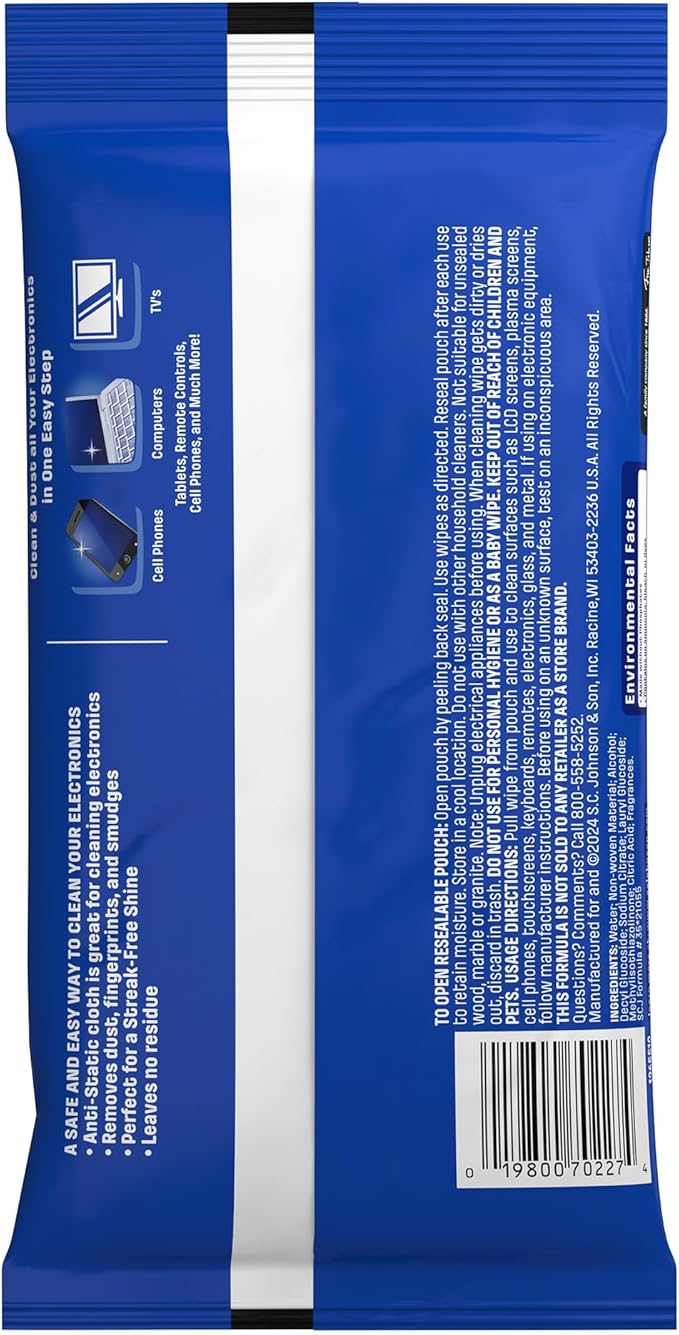 Windex Electronic Cleaning Wipes, Pre-Moistened Screen Wipes for TVs, Phones, and Other Electronics, Resealable for a Freshness Lock, 25 Count (Pack of 12)