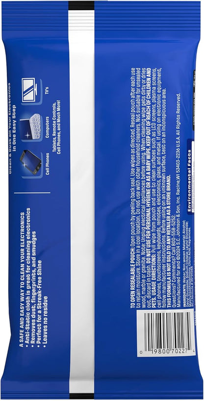 Windex Electronic Cleaning Wipes, Pre-Moistened Screen Wipes for TVs, Phones, and Other Electronics, Resealable for a Freshness Lock, 25 Count (Pack of 12)
