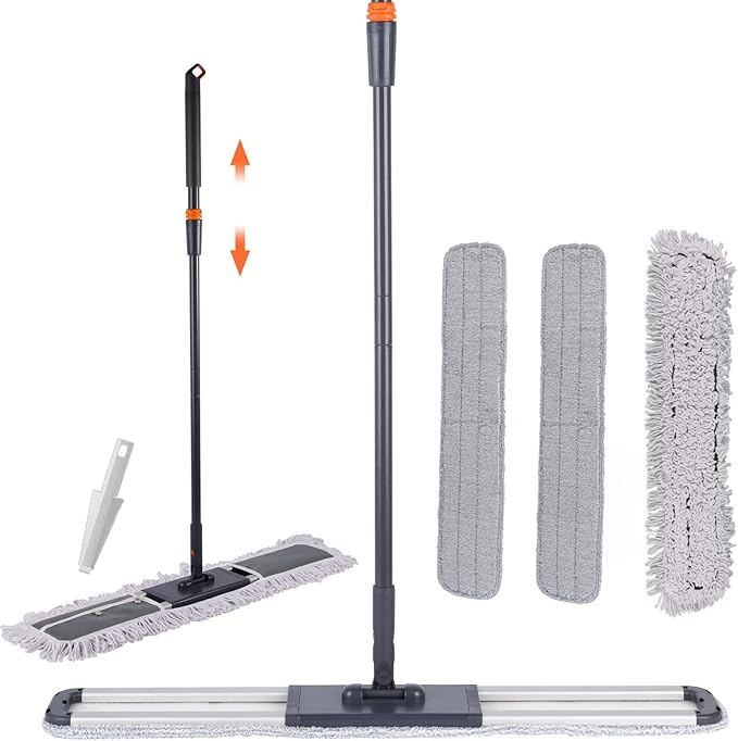 Flat Mop for Cleaning Floors Heavy Duty Microfiber Wet Mop Deep Cleaning for Hardwood, Tile & Laminate, Includes 4 Reusable Washable Pads and Adjustable Long Handle (36 in Mop Set)