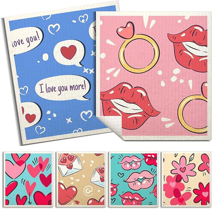 Swedish Dishcloths for Kitchen | 6 Pack Floral Reusable Paper Towels Washable | Swedish Dish Towels | Non-Scratch Cellulose Sponge Cloths | No Odor, Biodegradable Cleaning Cloths, Valentine's Day 3