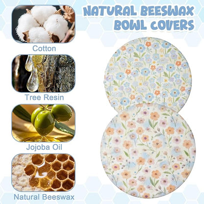 2-Pack Reusable Beeswax Bowl Covers with Floral Pattern, 10/12 Inch Elastic Cotton Food Storage Covers for Bread Proofing, Sourdough Dough & Kitchen Containers