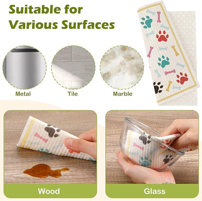 6 Packs Swedish Paper Cloths for Kitchen, Reusable Paper Towels Washable Dish Rags, Highly Absorbent Kitchen Towels Quick Drying Swedish Sponge Cleaning Dish Cloths(Dogs Feet)