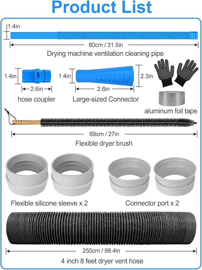 Dryer Vent Hose and Cleaning Kit,Dryer Vent Cleaner Kit,Dryer Vacuum Hose Attachment with Dryer Lint Brush and Dryer Cleaning Hose,Dryer Duct Cleaning Kit,Dryer Lint Cleaner,Dryer Vent Kit,Dryer Vent