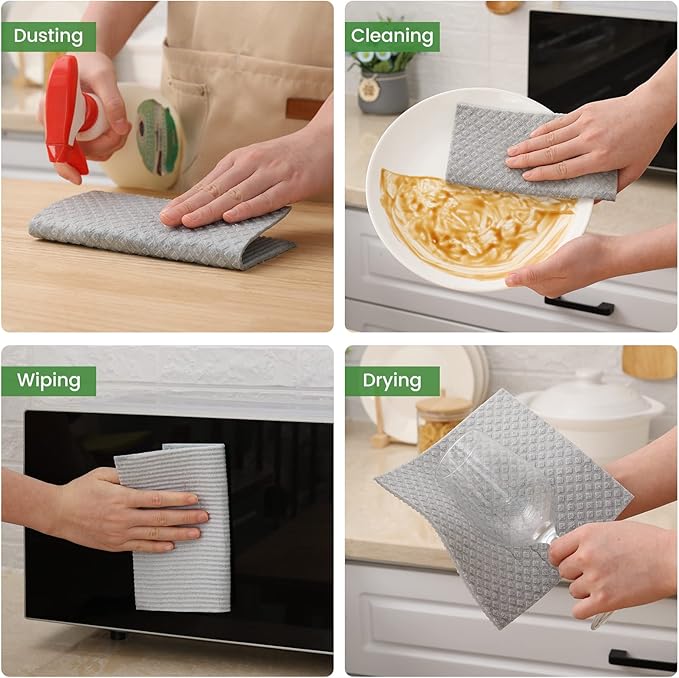 Homaxy Swedish Dishcloths for Kitchen, 15 Pack Reusable and Washable Cellulose Sponge Cloths Dish Towels, Absorbent and No Odor Paper Towels for Dishes ＆ Counters, Grey