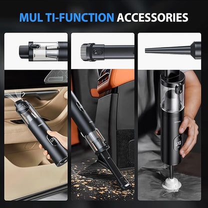 17000Pa Powerful Cordless Car Vacuum, 4-in-1 Handheld Cleaner for Cleaning, Blowing, Inflating & Pumping with LED Display & Light, Portable Mini Tool for Car, Home, Pet Hair, Office