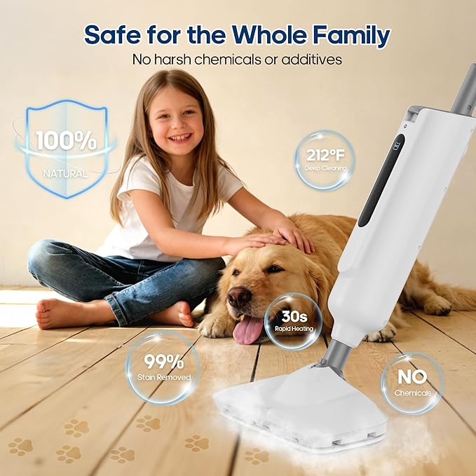 Steam Mop for Floor Cleaning with 2 Washable Pad, Lightweight Floor Steamer Cleaner Mop for Hardwood, Tile, Laminate Floors，Carpet