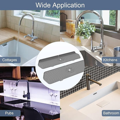 Sink Drain Mat Behind Faucet,Faucet Guard Draining Mat, 90° Foldable Tap Draining Mat for Kitchen Sink with 2 Water Ports, Faucet Drain Mats for Kitchen, Bathroom, etc (Gray, 17.7"*5.78")