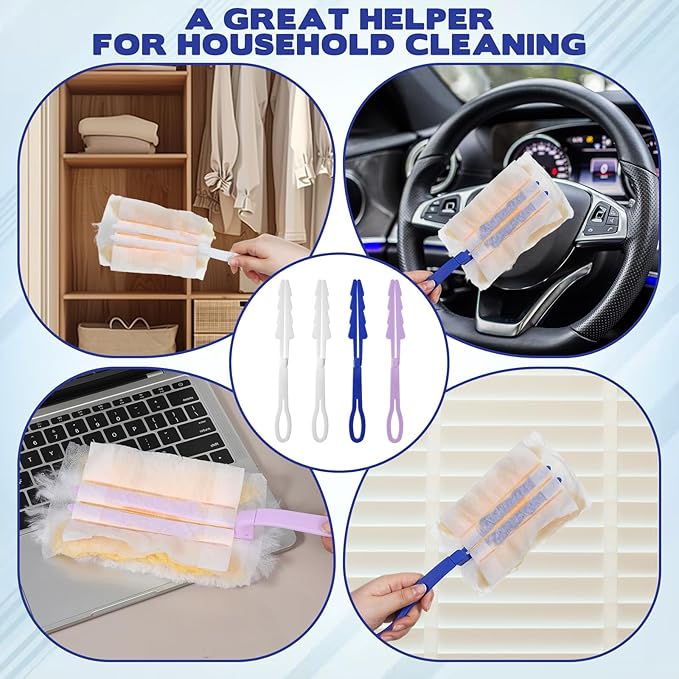 4 Pack Foldable Replacement Duster Handle Compatible with Swiffer Duster Handle, Plastic Dusting Wands for Tight Spaces 4 Color