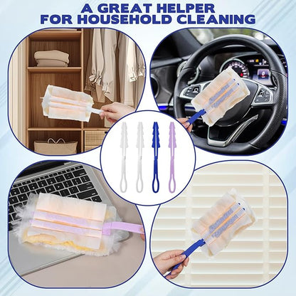 4 Pack Foldable Replacement Duster Handle Compatible with Swiffer Duster Handle, Plastic Dusting Wands for Tight Spaces 4 Color