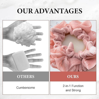 3 Pcs Soap Bar Loofah, 2 in 1 Bar Soap Loofah Pouch Can Hold Soap Effective Exfoliation for Bathing (Khaki + Coffee + Pink)