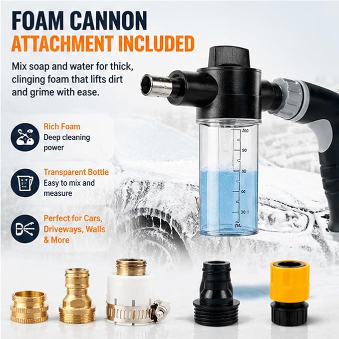 High Pressure Hose Nozzle – Turn Any Hose into Pressure Washer, 2026 Heavy Duty Garden Hose Spray Nozzle, 3 Spray Modes,Multi-Function Water Jet Sprayer for Car Wash,Garden,Lawn & Patio Cleaning