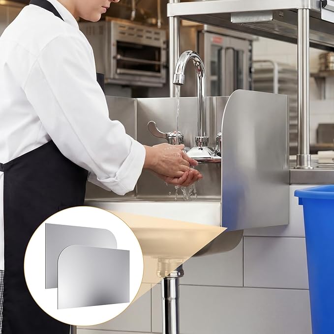 Lewtemi 2 Pcs 17" x 12" Sink Splash Guard for Kitchen 304 Stainless Steel with Double-sided Tape Wall Mount Side Splash Guards Protection for Commercial Kitchens Restaurant Bar Hand Sink