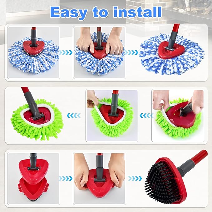 Mop Heads Replacement for Ocedar, Mop Replace Head for Ocedar RinseClean 2 Tank, Microfiber Spin Mop Refills, Include 4 Mop Replacement Head Deep Cleaning Machine Washable with 2 Scrubber Mop Head